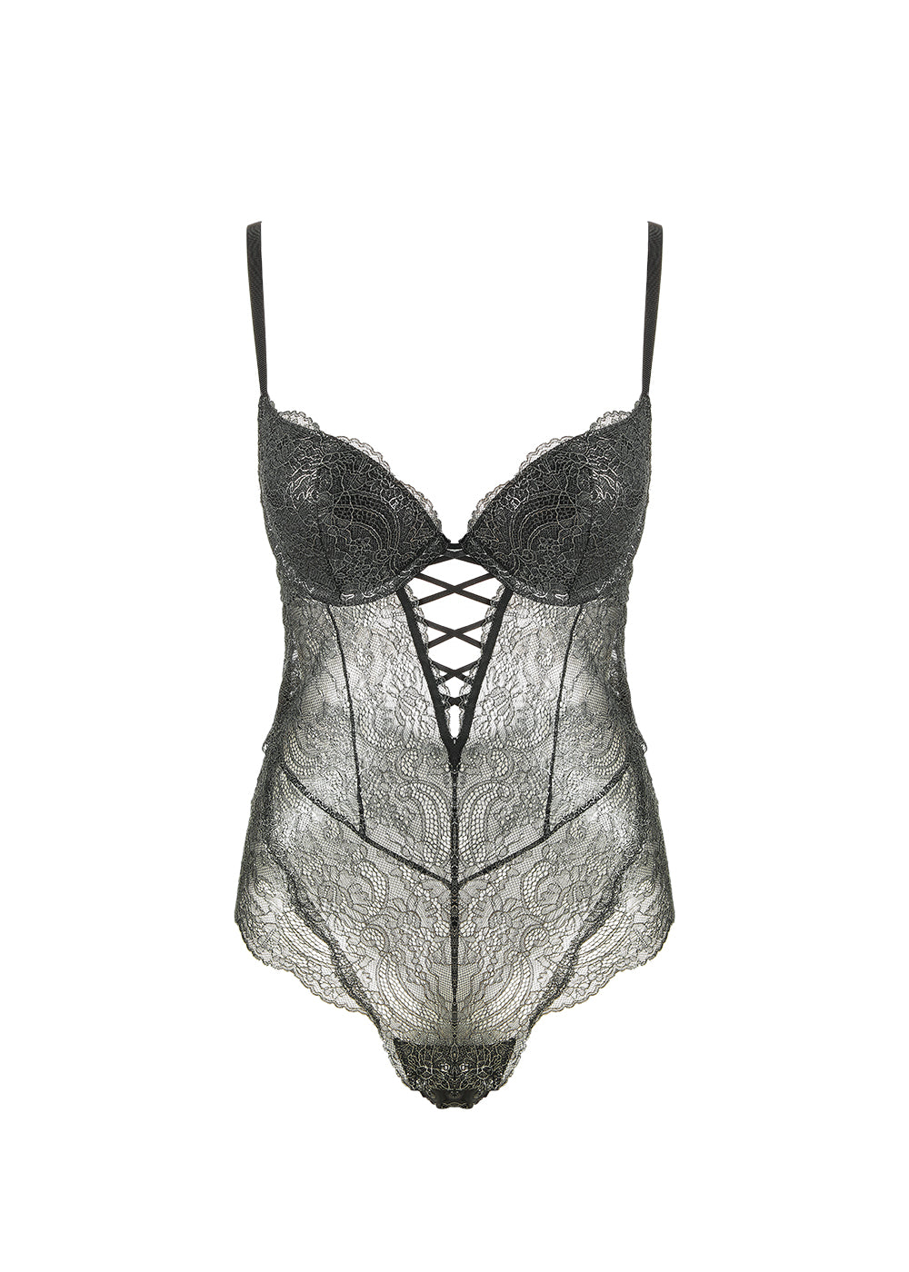 AMBER Sexy Push-up Black Foil Printed Gold Lace Bodysuit