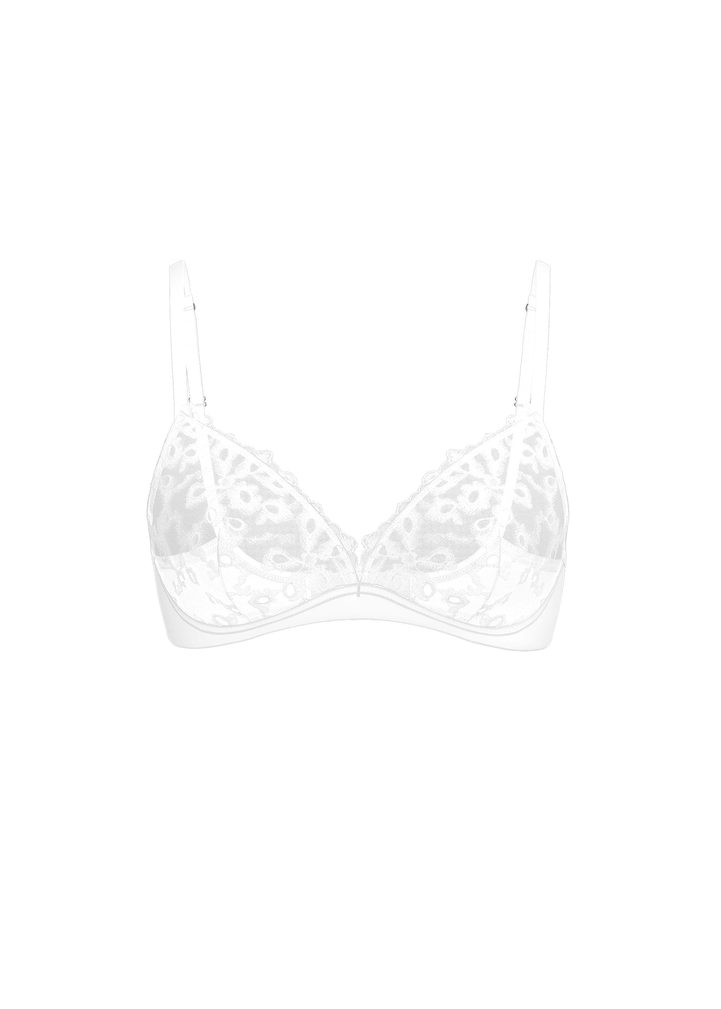 YARA Plus White Floral Embroidery Lace Wired Plunge Bra