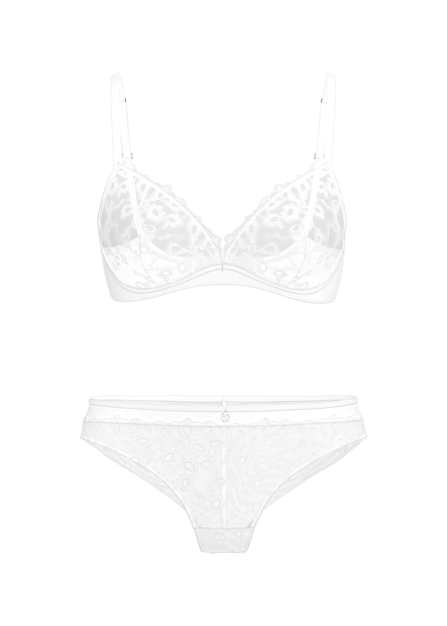 YARA Plus White Floral Embroidery Lingerie Set