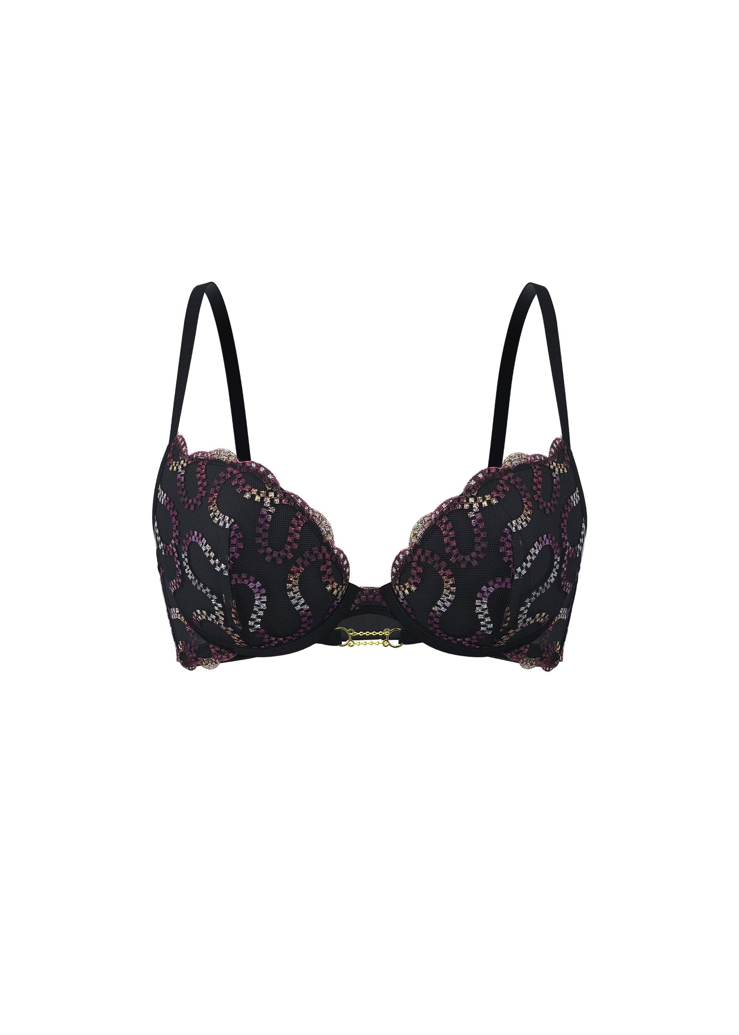 ZELDA Gold-Foil Embroidery Lace Push-Up Demi Bra