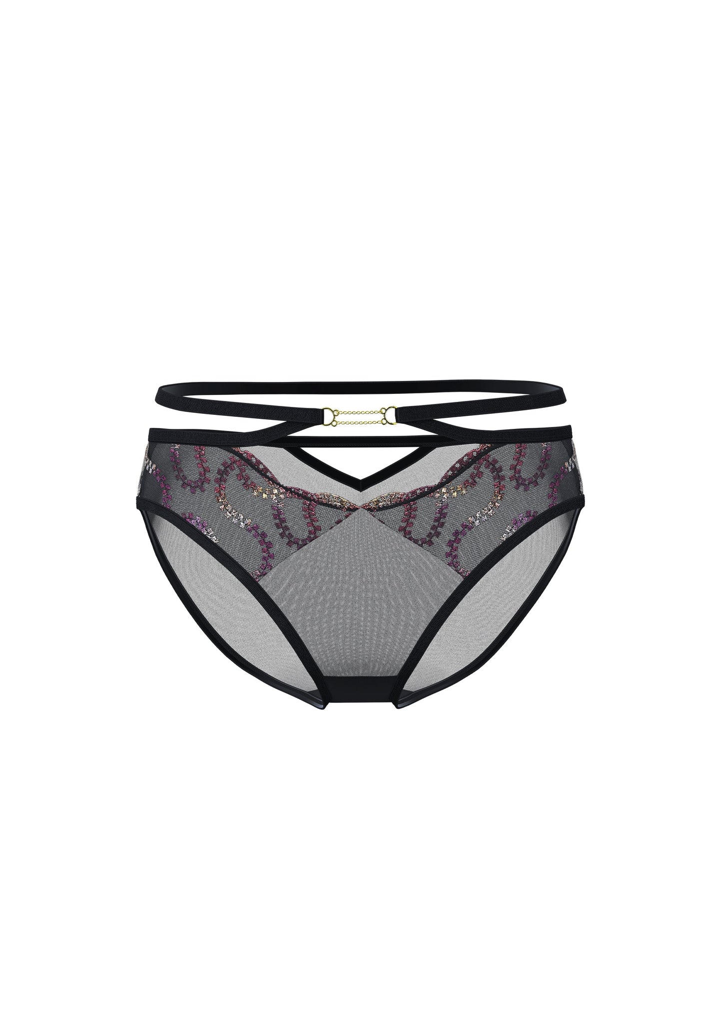 ZELDA Gold-Foil Embroidery Lace Brief Panties