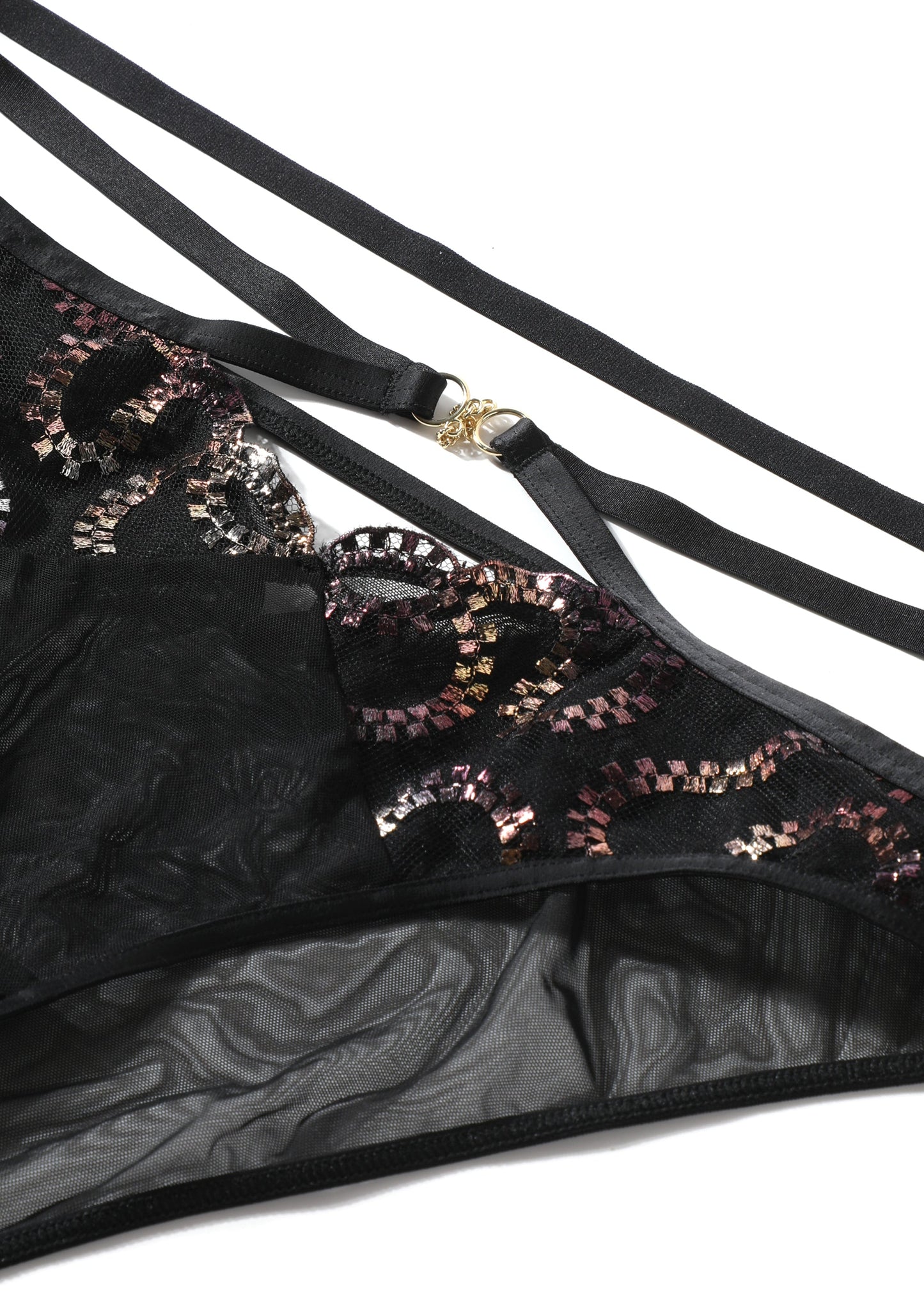 ZELDA Gold-Foil Embroidery Lace Brief Panties