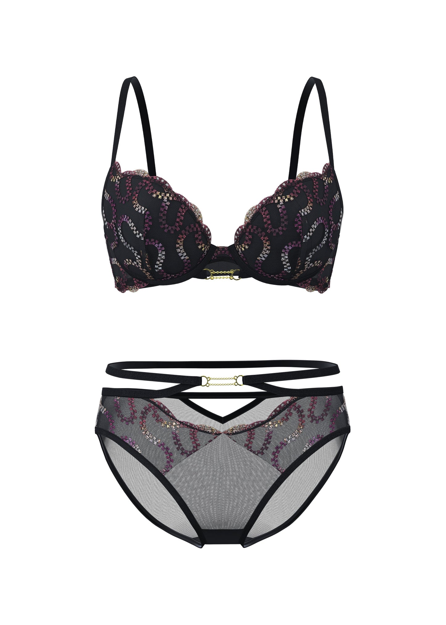 ZELDA Gold-Foil Embroidery Lace Lingerie Set