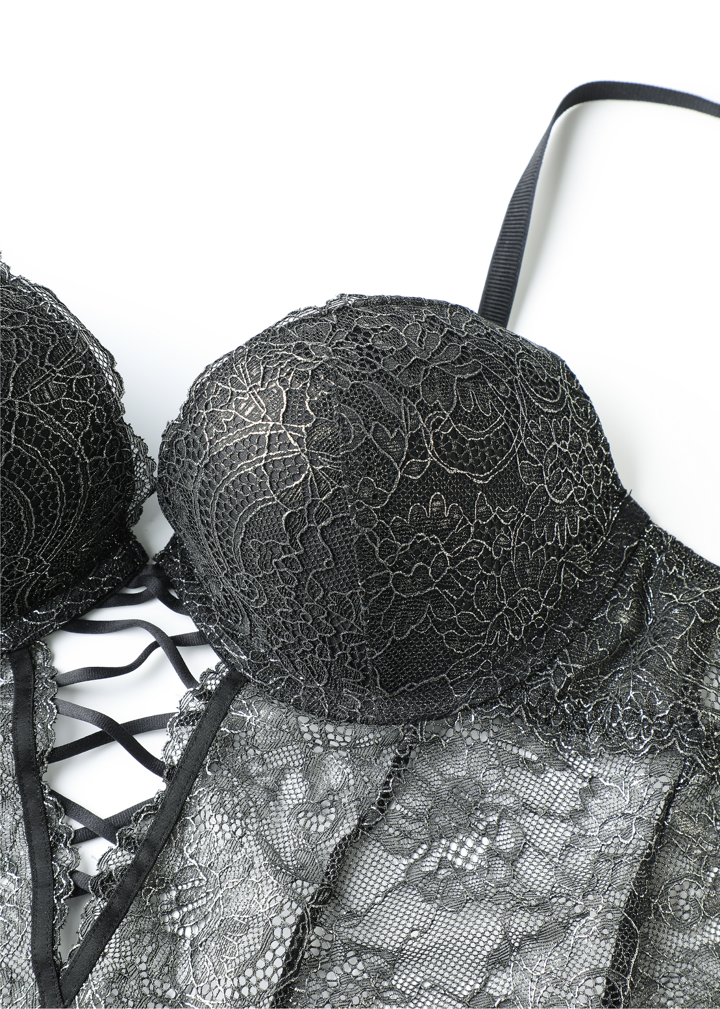 AMBER Sexy Push-up Black Foil Printed Gold Lace Bodysuit