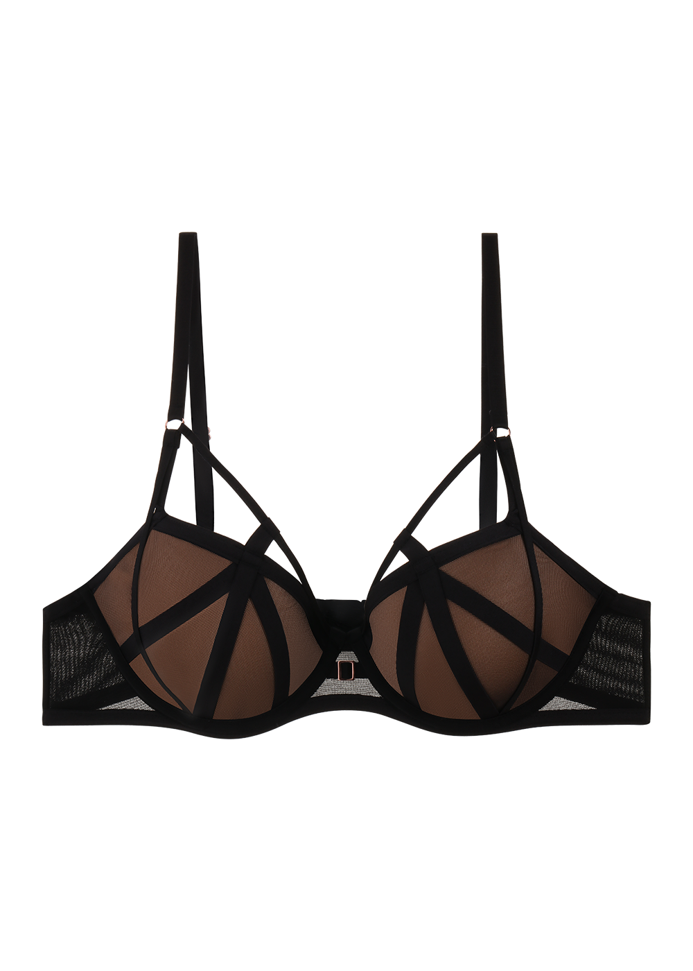 ANN Plus Black Push-Up Molded Mesh Demi Bra with Removable Pads
