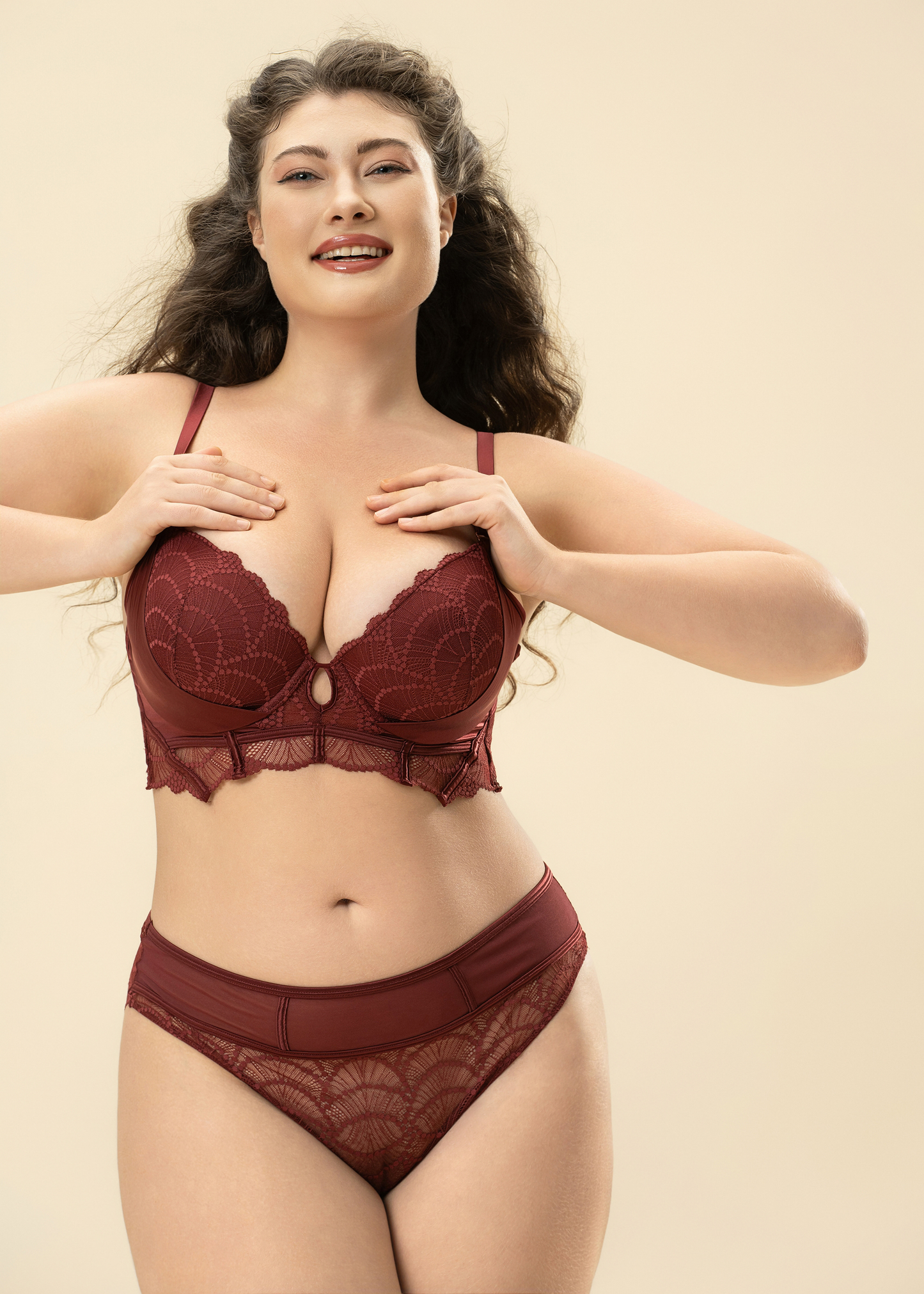 ANYA Plus Bronte Red Lace Underwired Demi Long Bra