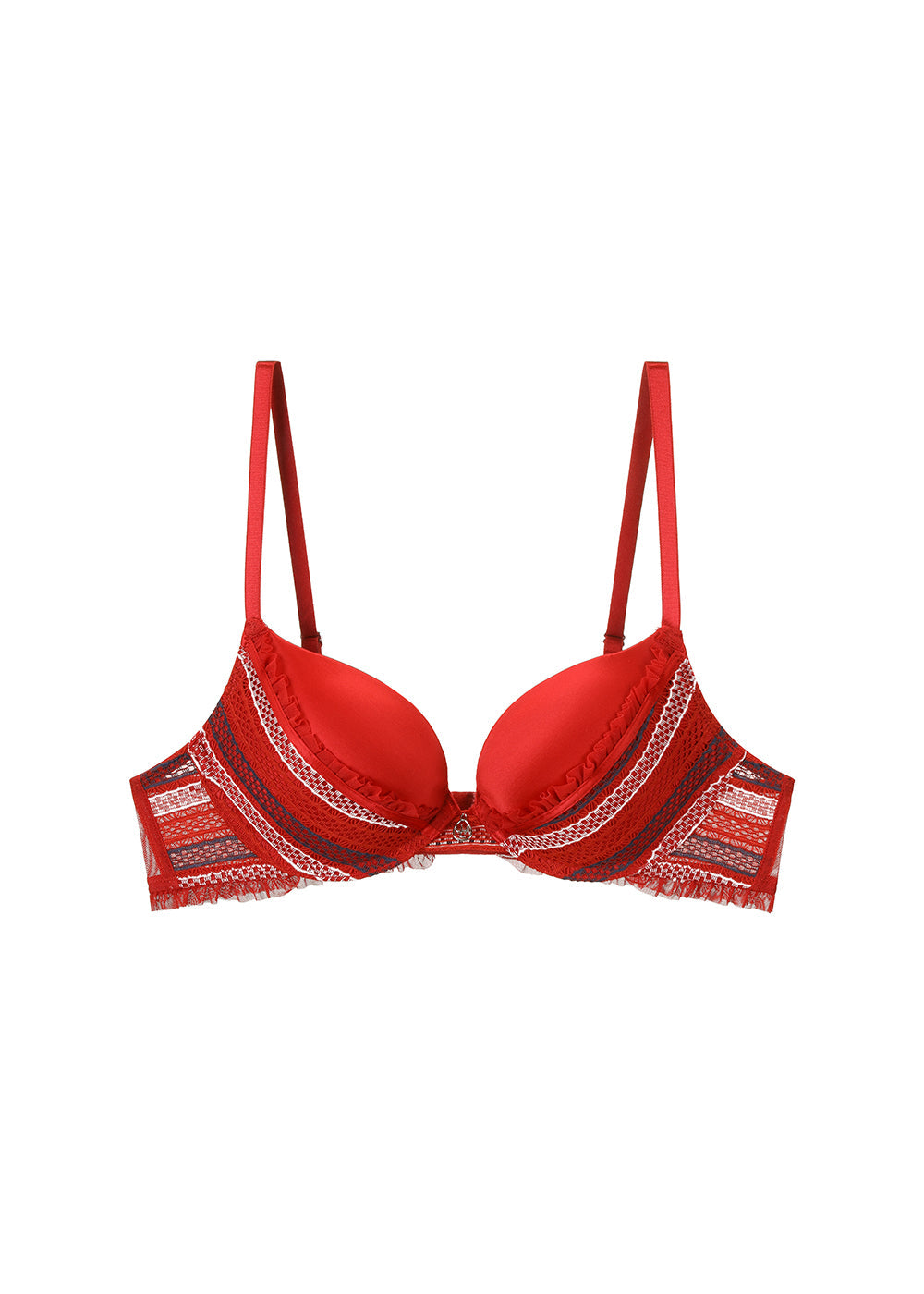 ASHLEY Shiny Red Push-Up Underwired Demi Molded Cup Bra