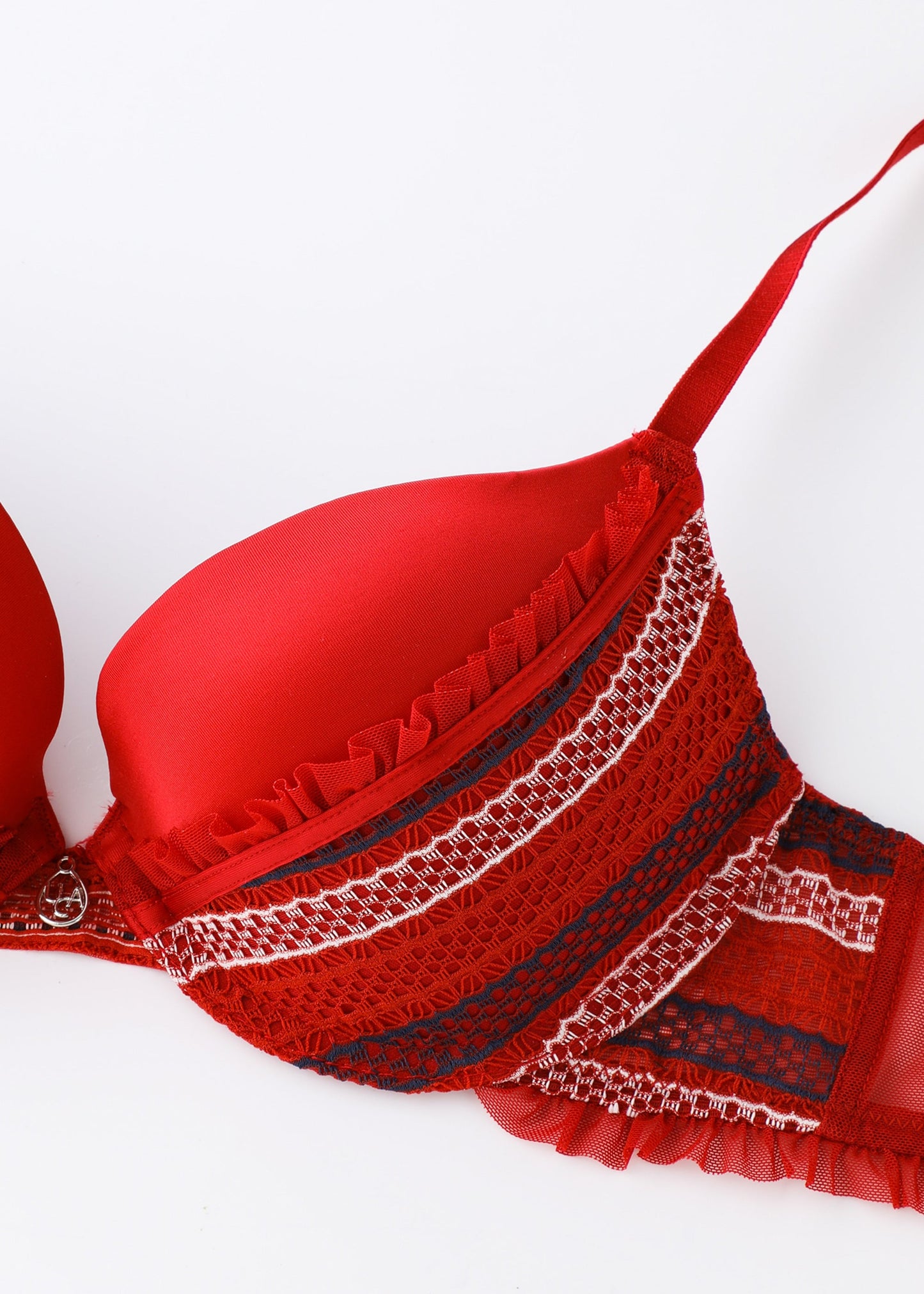 ASHLEY Shiny Red Push-Up Underwired Demi Molded Cup Bra