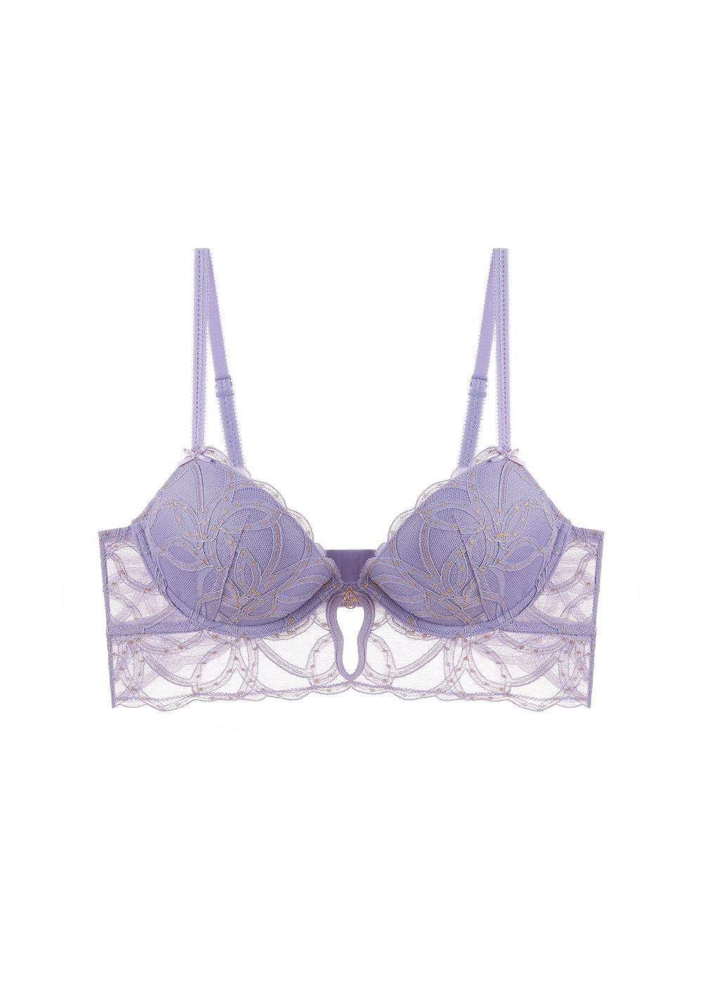 XIMENA Purple Lace Gold Thread Push-Up Underwired Demi Long Bra